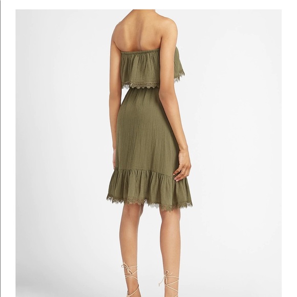 EXPRESS STRAPLESS LACE TRIM MIDI DRESS IN
OLIVE GREEN - Picture 3 of 4